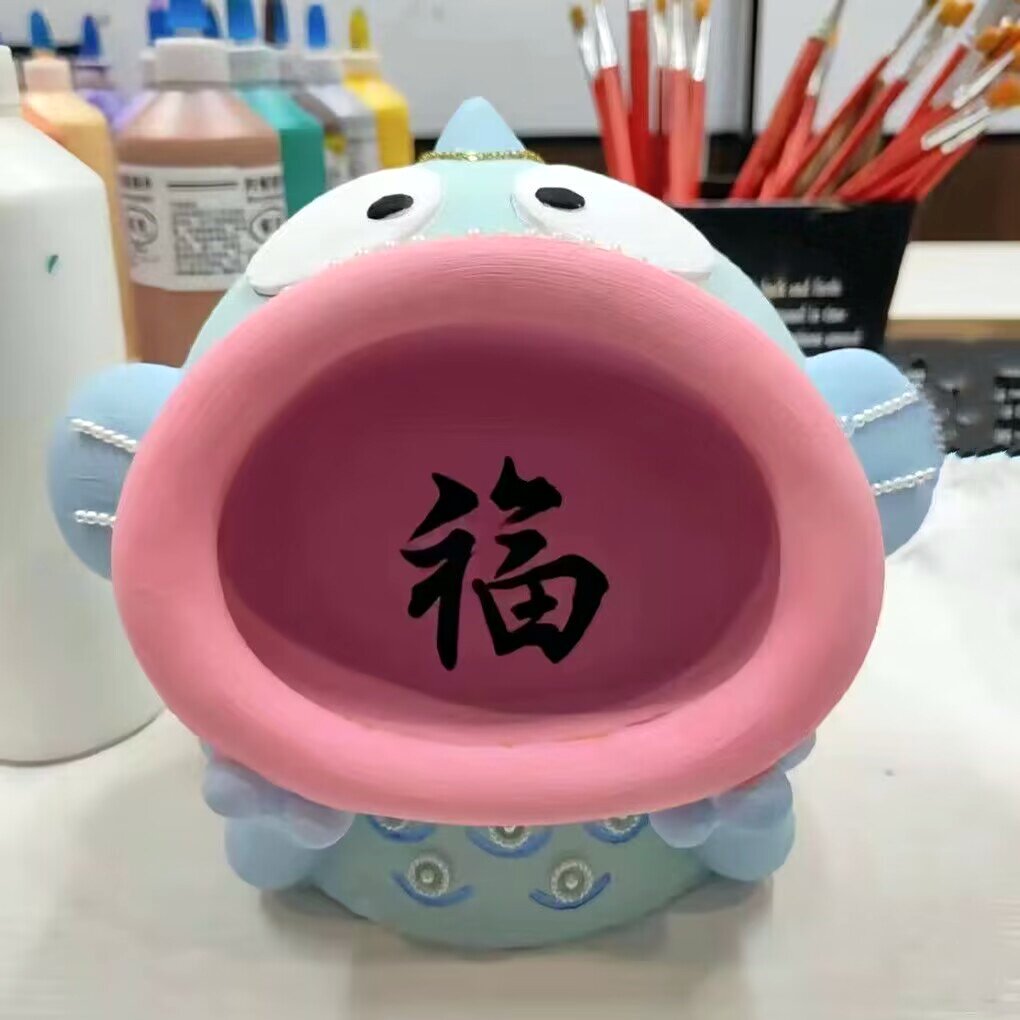 大嘴收纳小丑鱼公仔新款涂鸦乳胶模具彩绘白胚石膏娃娃乳胶彩绘
