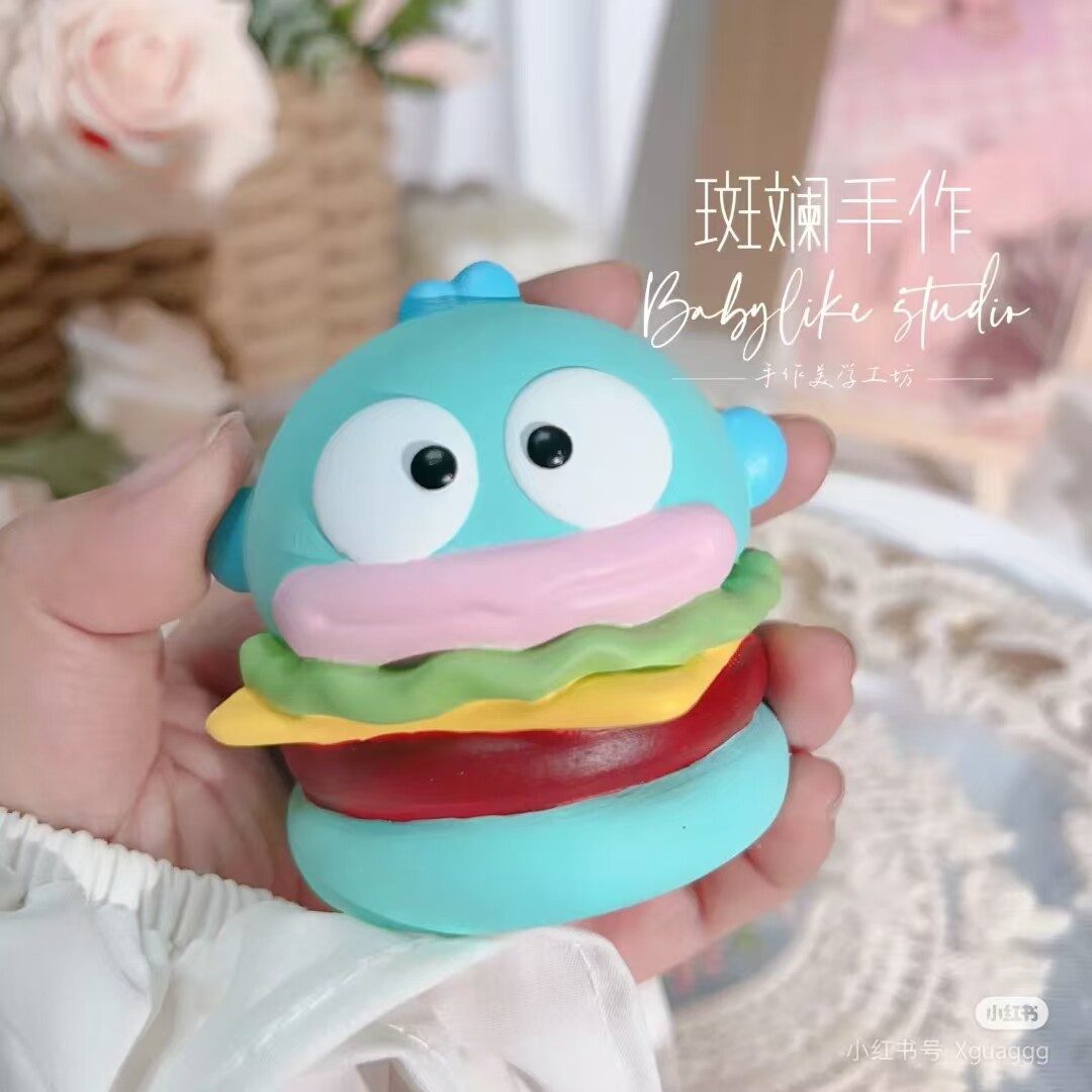 爆款汉堡丑鱼3D手绘新款公仔涂鸦模具彩绘石膏娃娃乳胶立体磨具