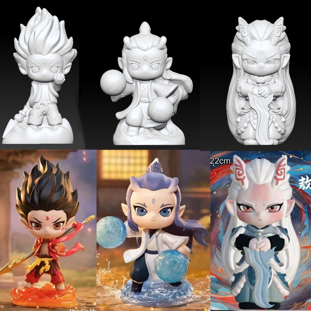 魔童哪吒战斗敖丙手绘工新款涂鸦模具彩绘石膏娃娃乳胶立体磨具3d