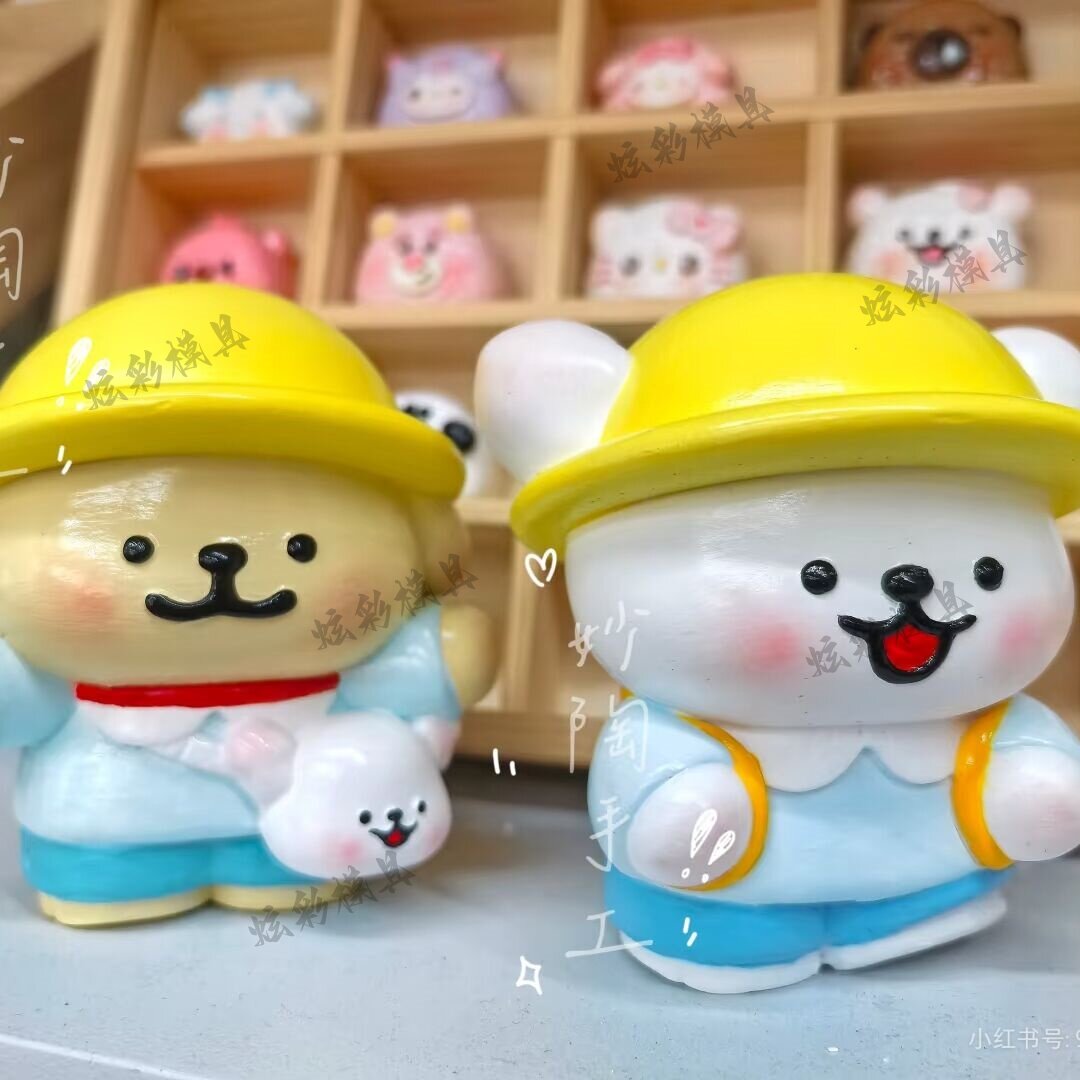 爆款DIY黄帽线条狗大嘴KT猫涂鸦模具彩绘石膏娃娃乳胶立体磨具手