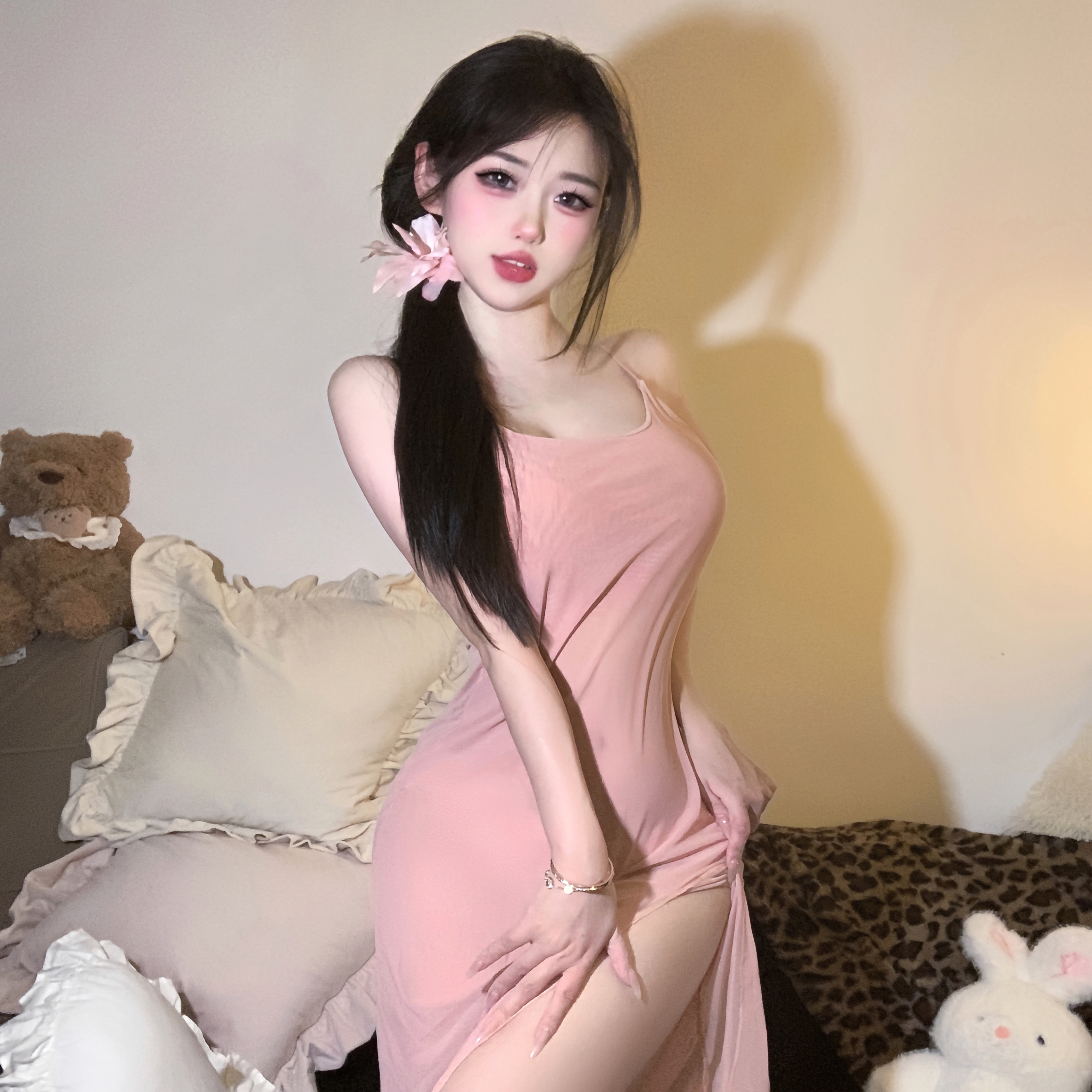 性感纯欲透视修身吊带长裙网纱睡裙御姐黑色情侣约会制服晴趣qqny