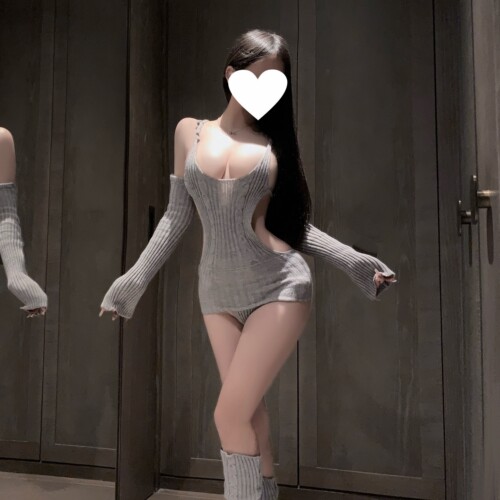 性感纯欲日系深U镂空露背吊带灰色毛衣御姐情侣约会制服晴趣qqny