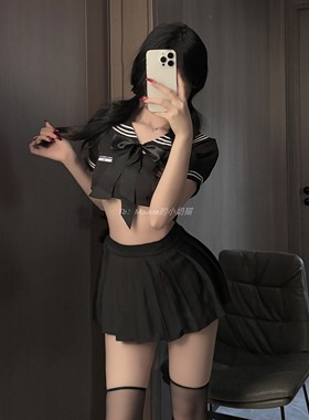 黑丝套装晴趣水手制服qqny纯欲超短JK百褶裙清纯学生装性感内衣