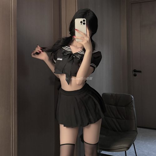 黑丝套装晴趣水手制服qqny纯欲超短JK百褶裙清纯学生装性感内衣