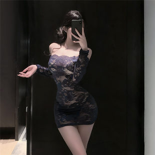 性感纯欲蕾丝透视一字肩秘书紧身包臀裙御姐情侣约会制服晴趣qqny