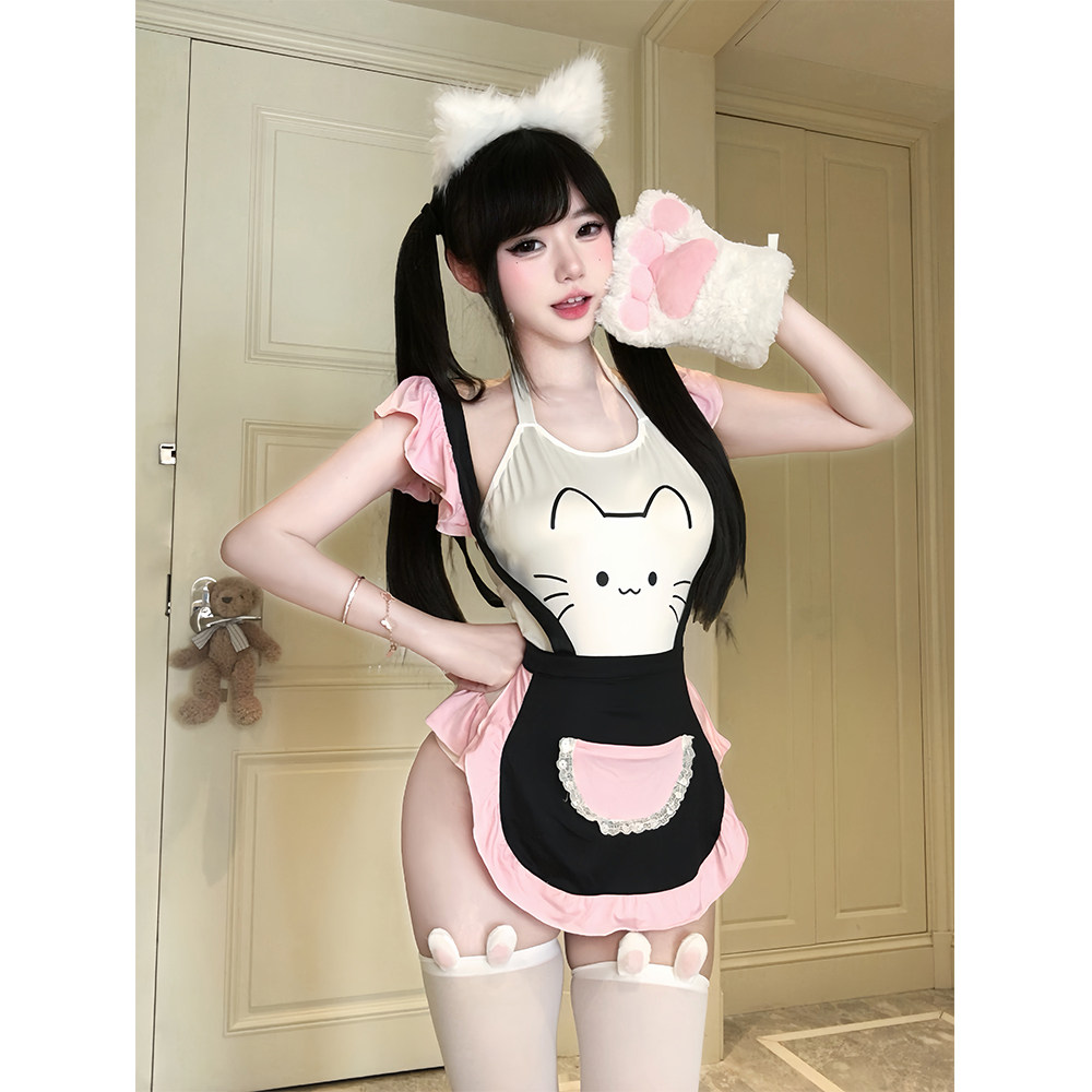性感纯欲甜美可爱撞色猫咪女仆连体衣小胸情侣约会制服晴趣qqny