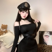性感纯欲黑色显瘦紧身包臀裙OL御姐女警cos角色扮演制服晴趣qqny