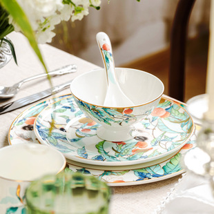 禧动天颜新款 乔迁新居送礼高颜值骨瓷碗盘碟餐具礼自选散件 新中式