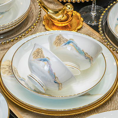 山海瑶景德镇洛威米饭碗家用2024新款碗盘脚碗筷子乔迁新喜散件