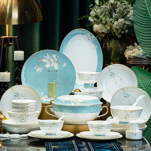 景德镇骨瓷餐具玉兰春晓家用米饭碗面碗DIY搭配酒店摆台4件套新款