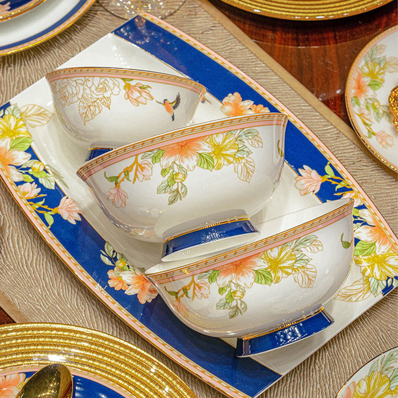 花鸟图新中式花鸟饭陶瓷碗景德镇真骨瓷45%含量面碗汤碗餐具散件,餐饮具,碗,淘宝优惠券,粉丝福利购,淘宝优惠卷