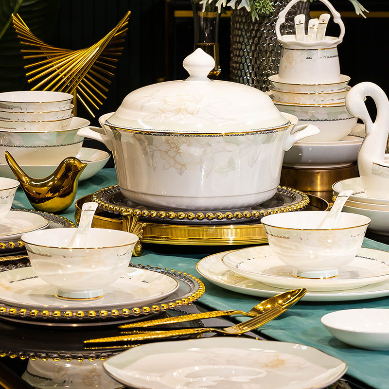 高级感碗碟套装家用盘子轻奢碗盘筷子组合景德镇骨瓷2024新款礼品,餐饮具,碗,淘宝优惠券,粉丝福利购,淘宝优惠卷