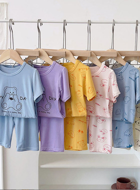 儿童莫代尔睡衣短袖七分裤男童女童卡通空调服夏季薄款宝宝家居服