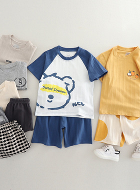 儿童睡衣卡通夏季薄款短袖短裤男女孩空调服中大童家居服套装夏款