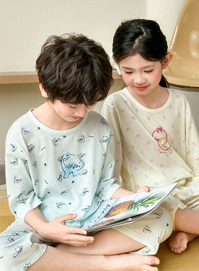 儿童卡通家居服套装男女童春秋七分袖睡衣大中小童夏季薄款空调服