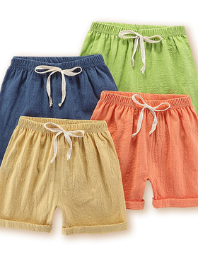 宝宝女童裤薄休闲男童短裤款代短裤热裤糖果色沙滩短裤儿童棉麻