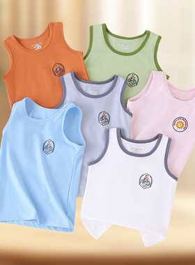 儿童纯棉背心夏季男女童薄款透气圆领套头背心多色大童打底衫常规