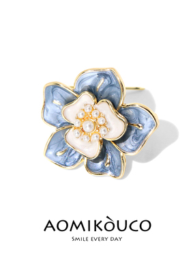 高级小香风山茶花珍珠胸针气质珐琅彩绘花朵防走光别针西装配饰品