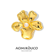 小香风时尚 珍珠花朵胸针女简约时髦中古金属别针气质西装 外套配饰