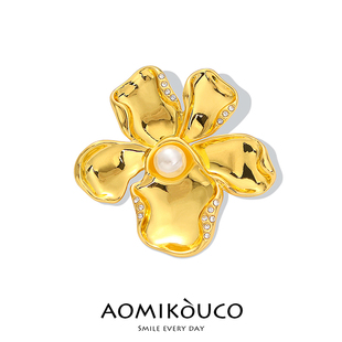 小香风时尚珍珠花朵胸针女简约时髦中古金属别针气质西装外套配饰