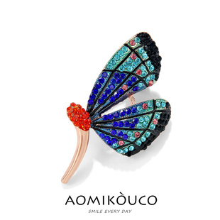 高档精致复古满钻彩蝴蝶胸针女奢华气质别针小众毛衣胸花西服配饰