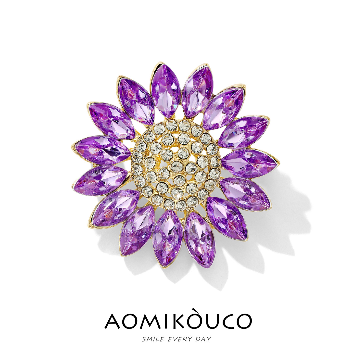 高透亮紫水晶向日葵胸针防走光高端精致时尚西装领口别针胸花配饰