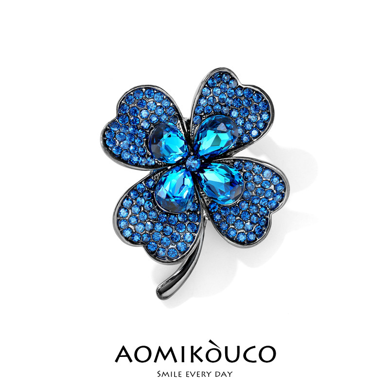 精致国潮蓝色水晶四叶草胸针高档女幸运草胸花别针西装外套配饰品,饰品/流行首饰/时尚饰品新,胸针,淘宝优惠券,粉丝福利购,淘宝优惠卷