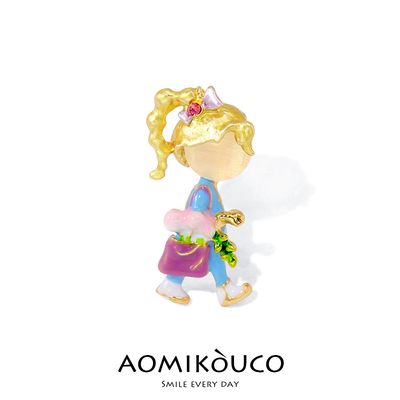 卡通猫眼石小女孩胸针别针配饰