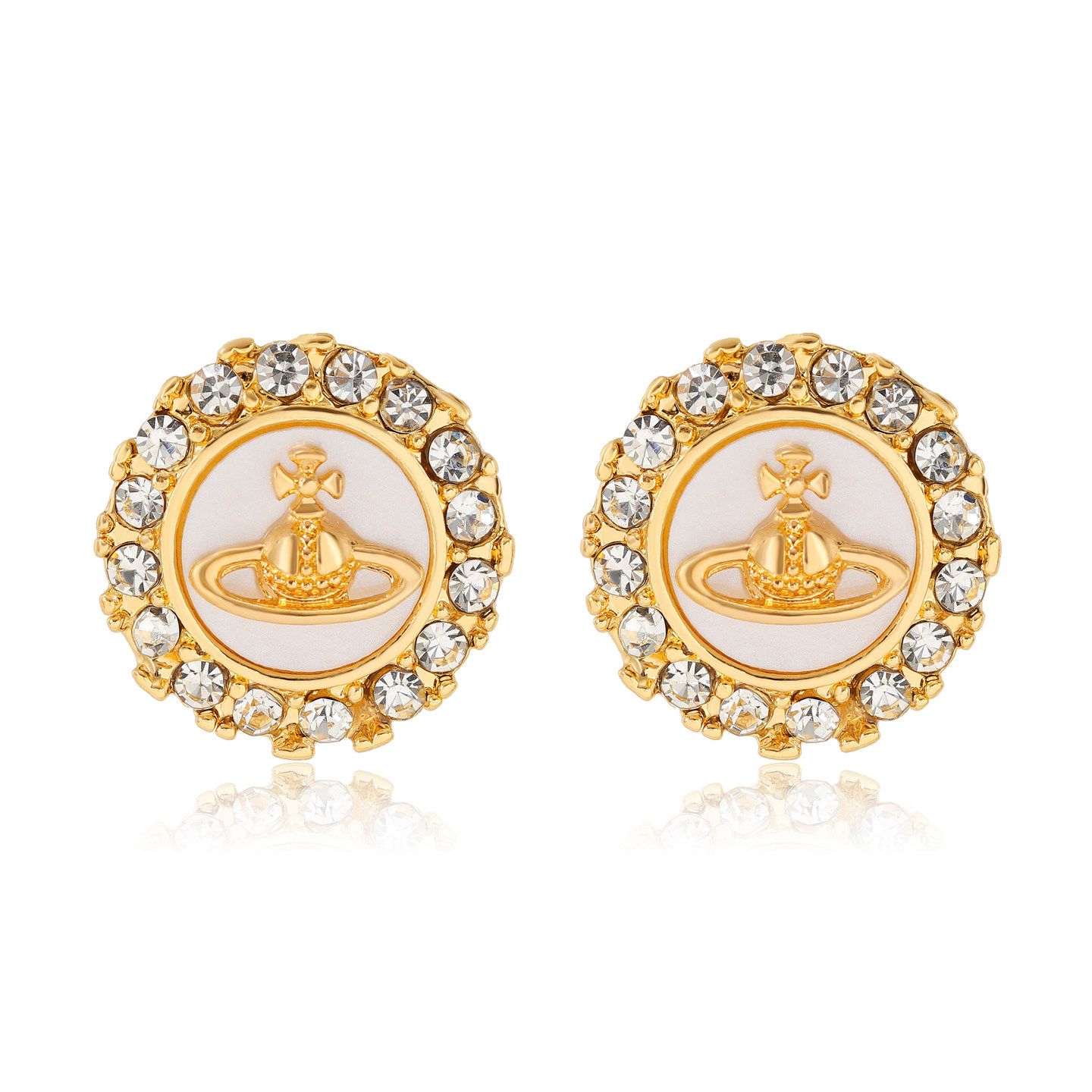 小香风法式轻奢圆形镶钻西太后耳钉s925银针高级感名媛风耳环耳饰