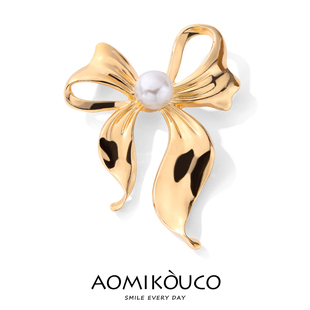 法式简约蝴蝶结珍珠胸针小香风高级感轻奢女款别针防走光胸花配饰