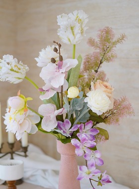 cosa仿真花艺花店花艺师设计粉色优雅法式花束成品玫瑰郁金香混搭