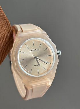 REBIRTH文艺感硅胶圆形大表盘石英表时尚个性小众学院风通用腕表