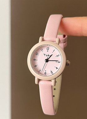 Yake高颜值小清新圆形细带手表女百搭简约文艺感小巧女士石英腕表
