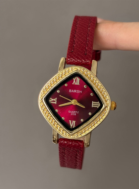 BARSH高颜值个性百搭菱形细带手表女中古风气质安可拉红女士腕表