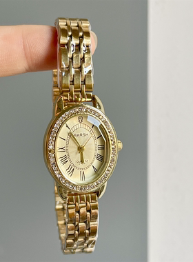 BARSH经典椭圆形镶钻钢带手表女高颜值时尚新款百搭小众石英腕表