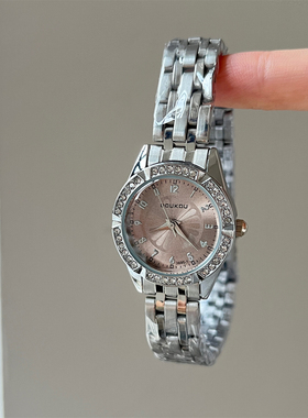 Doukou法式清冷风圆形小表盘雏菊钢带手表女轻奢高级感百搭石英表