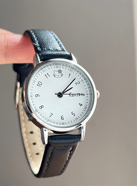 韩系ins风简约圆形皮带手表女文艺感百搭精致学院风女士石英腕表