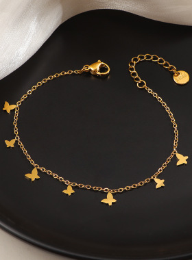 小蝴蝶手链女钛钢不掉色洗澡不用摘欧美风简约时尚几何流苏首饰