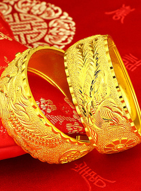 25mm太阳龙凤卡扣手镯女金店同款大克重仿真金婚嫁新娘假三金镯子