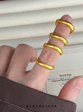 4mm古法素圈泥鳅背戒指沙金仿真金实心闭口指环男女结婚三金对戒