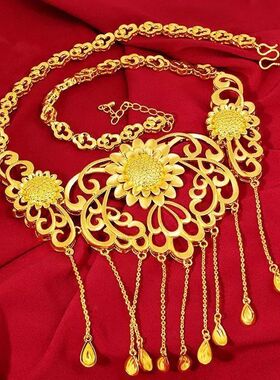 18k金仿真金孔雀流苏项链女沙金仿真黄金轻奢高级感锁骨链配饰