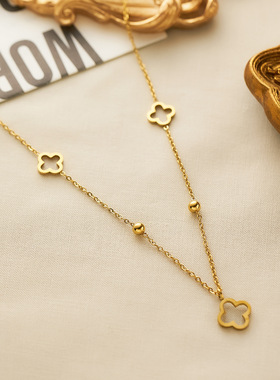 四叶草项链女钛钢不掉色洗澡不用摘小众设计感高级轻奢锁骨链颈链