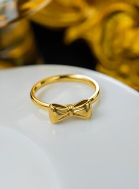在逃公主蝴蝶结戒指女钛钢不掉色新款简约百搭小众设计感食指戒