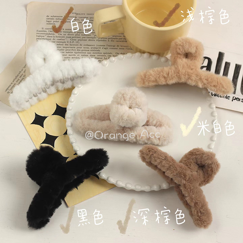5色基础后脑勺抓夹秋冬经典咖色系鲨鱼夹可爱毛绒绒头饰纯色发饰