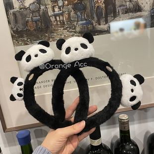 超萌熊猫发箍秋冬毛茸茸发饰黑白经典可爱头箍洗脸化妆凹造型头饰