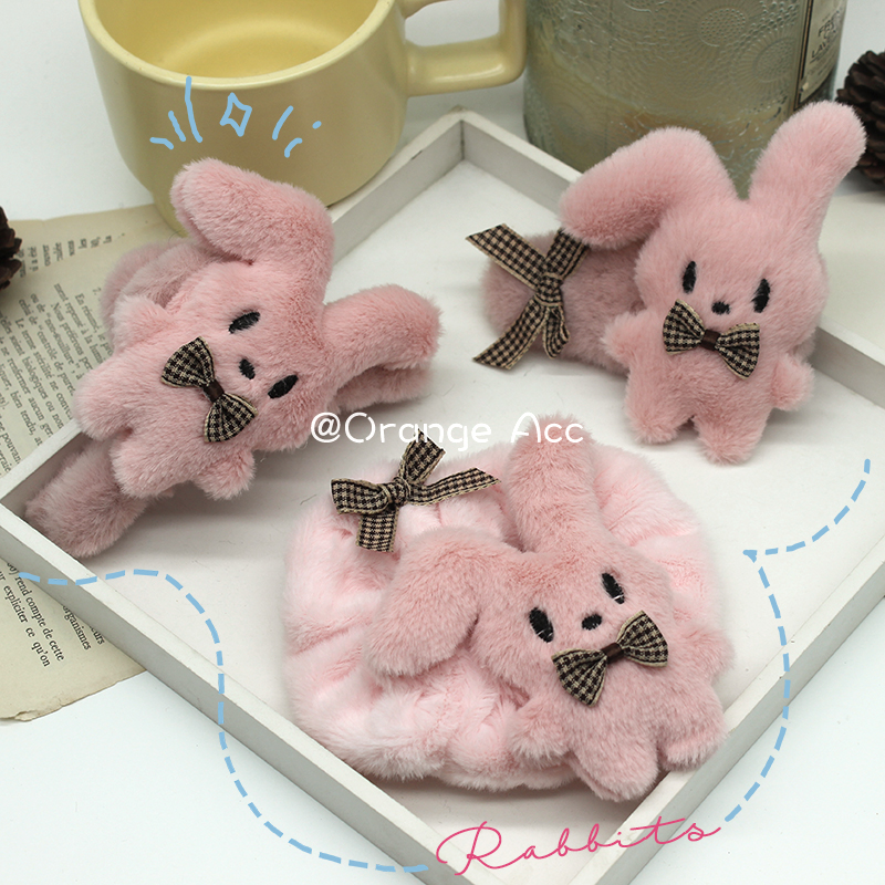 超萌毛绒小兔发圈发夹女后脑勺盘发抓夹粉色兔子夹子秋冬可爱头饰