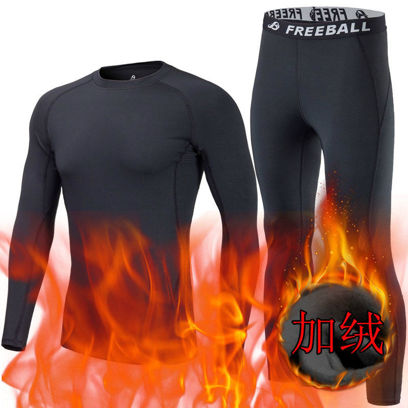 加绒运动紧身衣套装保暖男压缩裤跑步训练户外足球弹力裤健身服冬