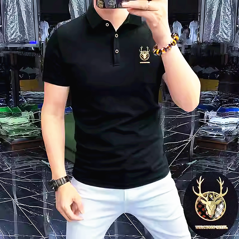 2024新款夏季男士短袖t恤Polo衫男装半袖翻领鹿头时尚品质上衣潮
