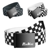 HONMENG黑白格子平滑扣帆布腰带男女士嘻哈工装 印花字母皮带 裤