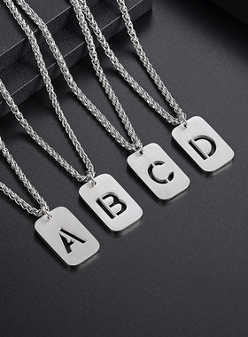 IMI欧美26个字母吊坠项链钛钢嘻哈男女生毛衣链锁骨链卫衣链YL190